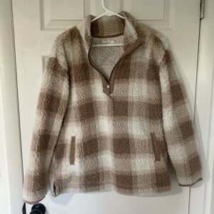 Maurices Cozy Sherpa Pullover in Cream and Brown